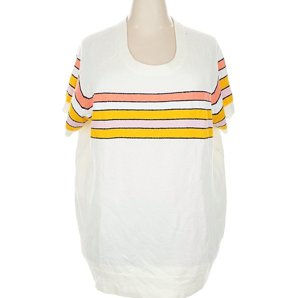 Torrid White Top with Pink and Yellow Stripes